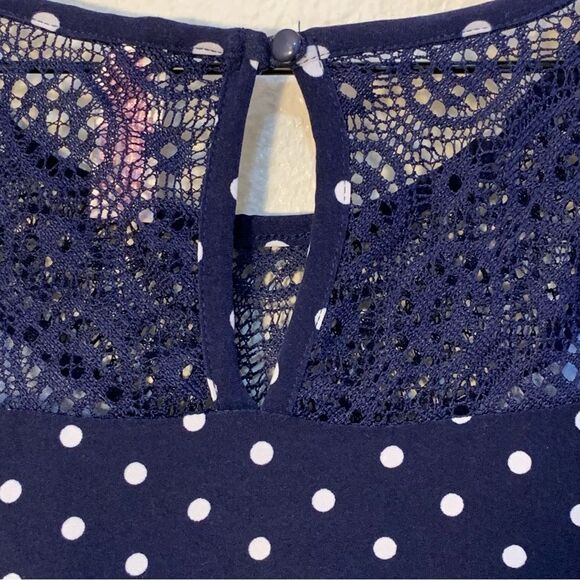 NO BOUNDARIES Sundress Juniors L 11/13 Navy Blue White Polka Dot Lace Mini. - Picture 5 of 8